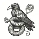 crow and snake coiled snake wrapped tattoo design idea
