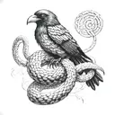 crow and snake coiled snake wrapped tattoo design idea