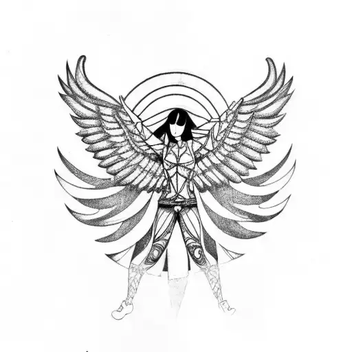 fallen angel with wings hand reaching up tattoo design idea
