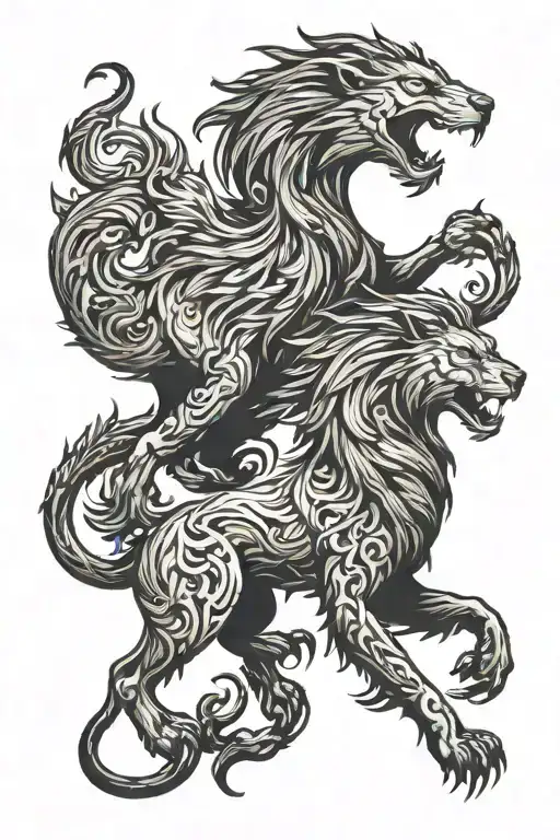 lion and phoenix tattoo design idea