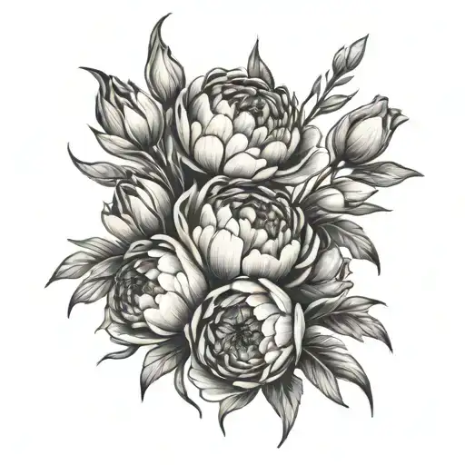 thought peony tulip flower bouquet tattoo design idea
