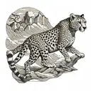 A cheetah sprinting across Himalayan mountains tattoo design idea