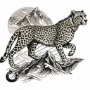 A cheetah sprinting across Himalayan mountains tattoo design idea