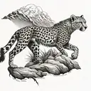 A cheetah sprinting across Himalayan mountains tattoo design idea