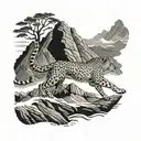 A cheetah sprinting across Himalayan mountains tattoo design idea