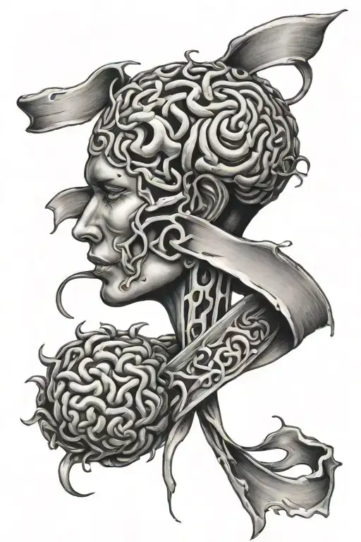 cancer ribbon and brain integrated tattoo design idea