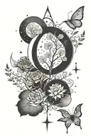 moon, stars, book, lotus flower, tree of life, deathly hallows symbol and a semi colon tattoo design idea