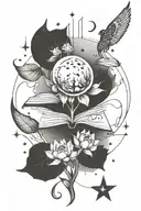 moon, stars, book, lotus flower, tree of life, deathly hallows symbol and a semi colon tattoo design idea