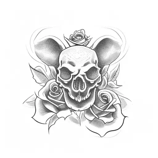 Painted Temple : Tattoos : Black and Gray : Billy Williams Rose Skull