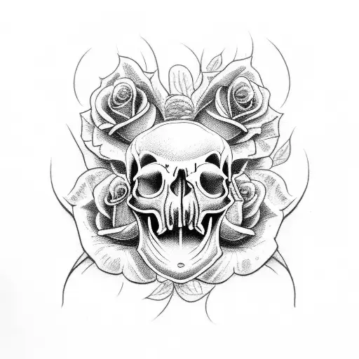 rat skull rose tattoo design idea