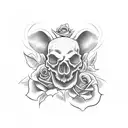 rat skull rose tattoo design idea