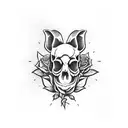 rat skull rose tattoo design idea