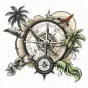 plane, compass or palm trees tattoo design idea