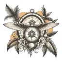 plane, compass or palm trees tattoo design idea