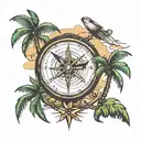 plane, compass or palm trees tattoo design idea