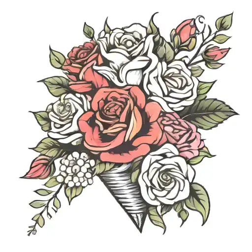 birthday month flower bouquet wrapped tattoo design idea
