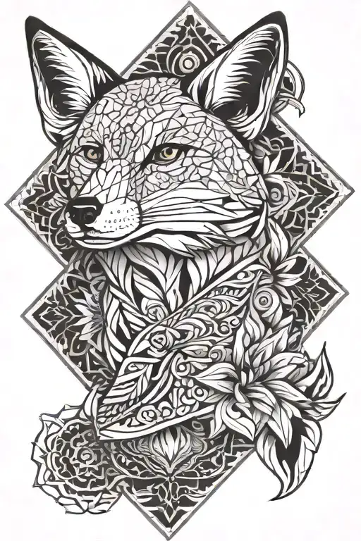 geometric fox head and mandala coming out the top tattoo design idea