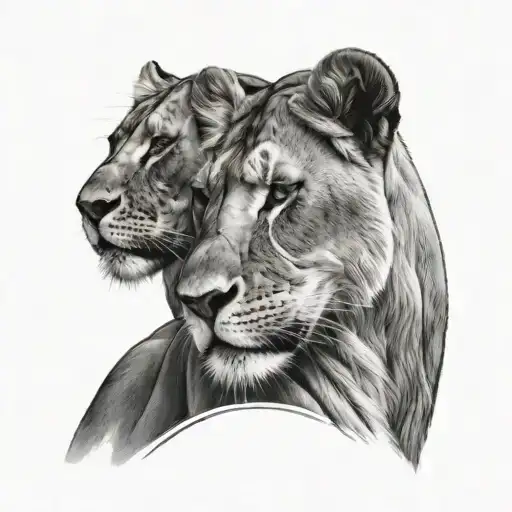 lioness head behind cub head tattoo design idea