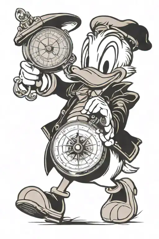 Donald Duck holding a compass tattoo design idea