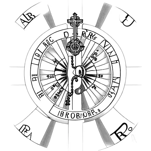  a drawing of a rosary. Inside the rosary beads the initials R & R.  then added the dates 1929 & 1934 below the rosary tattoo design idea
