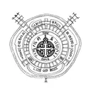 a drawing of a rosary. Inside the rosary beads the initials R & R.  then added the dates 1929 & 1934 below the rosary tattoo design idea