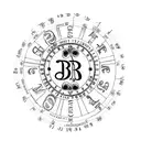  a drawing of a rosary. Inside the rosary beads the initials R & R.  then added the dates 1929 & 1934 below the rosary tattoo design idea