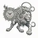 lion with rose and clock tattoo design idea