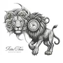 lion with rose and clock tattoo design idea