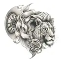 lion with rose and clock tattoo design idea
