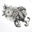 lion with rose and clock tattoo design idea