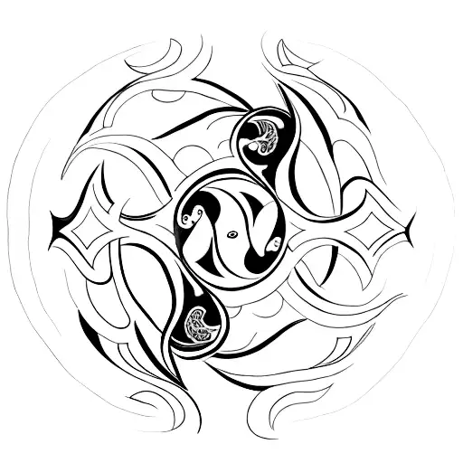 A minimalist tattoo of a yin yang symbol with an angel wing on one side and a demon wing on the other tattoo design idea