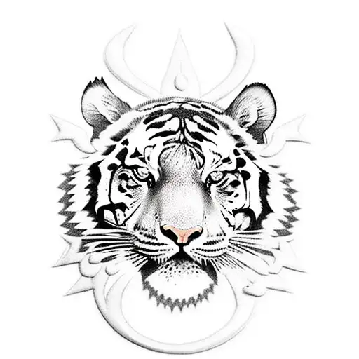 A traditional style tattoo of a tiger walking through the streets of Tokyo tattoo design idea
