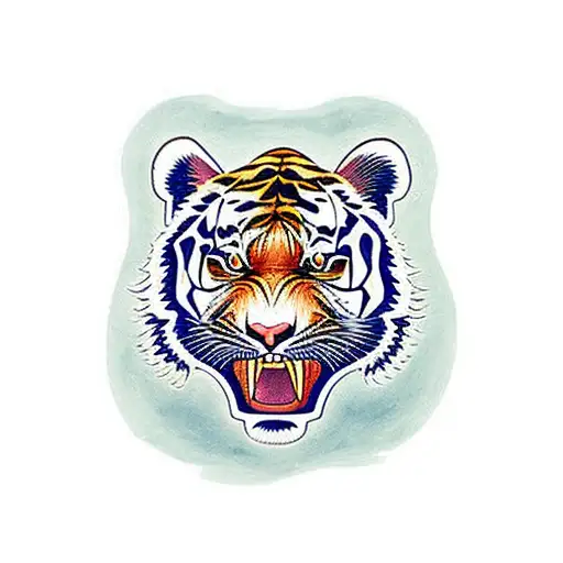 A traditional style tattoo of a tiger walking through the streets of Tokyo tattoo design idea