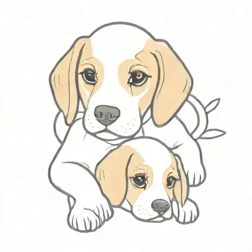 a beagle puppy chewing a chinese toddler tattoo design idea