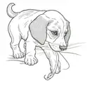 a beagle puppy chewing a chinese toddler tattoo design idea