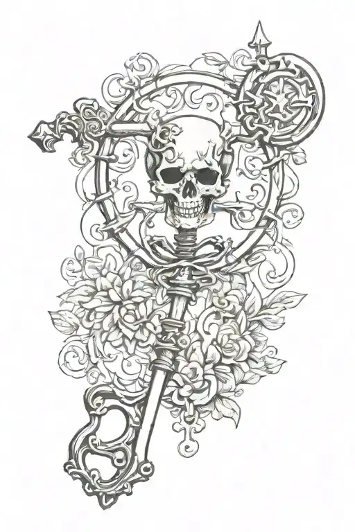 witchy skeleton key tattoo design idea