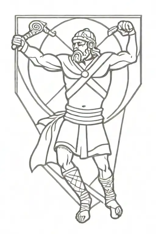 elbow tattoo of an ancient Slavic warrior holding a shield with the black sun rune on it tattoo design idea