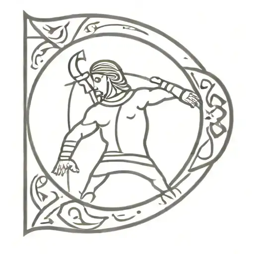 An ancient Slavic warrior lies on a shield on which the black sun rune is depicted tattoo design idea