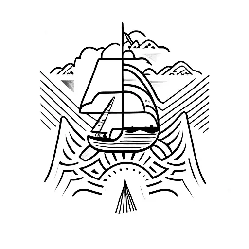 number 45 with sailboat wave and albatros tattoo design idea