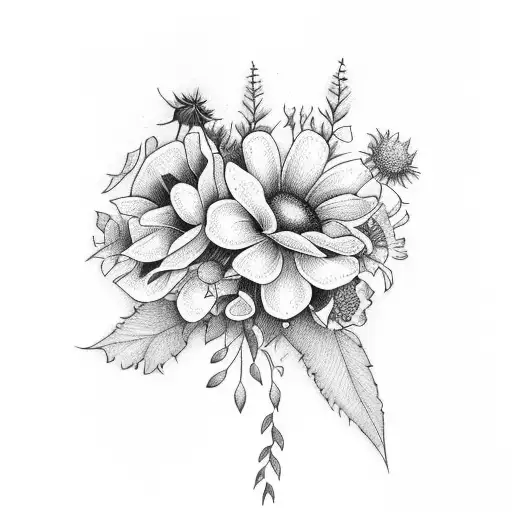 bouquet with wild flowers from North Dakota, Colorado, and California  tattoo design idea