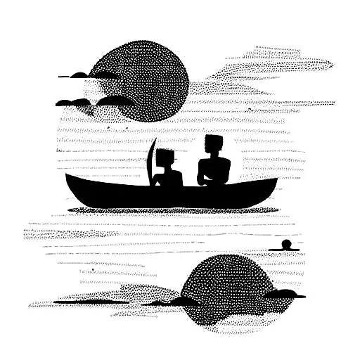 african canoe on water shoulder sleeve tattoo design idea