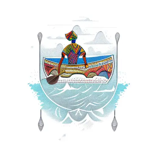 african canoe on water shoulder sleeve tattoo design idea
