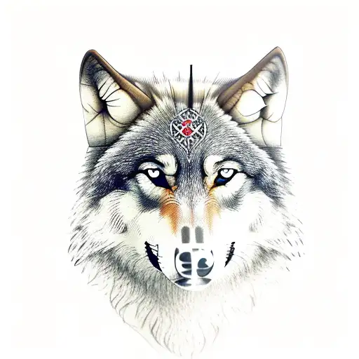 Wolf with cross tattoo design idea