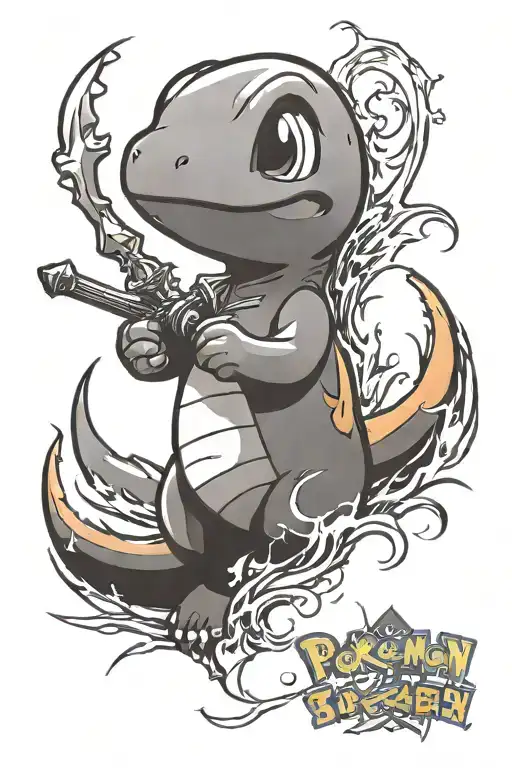 Charmander pokemon holding sword tattoo design idea
