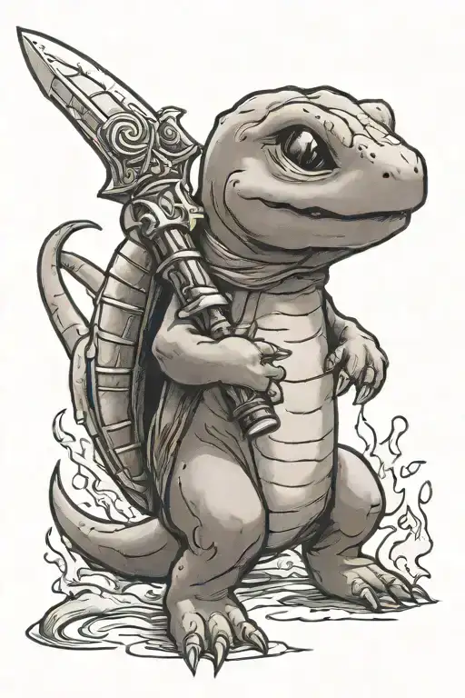 Charmander pokemon holding sword tattoo design idea