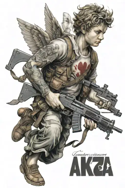 cupid with an ak 47 tattoo design idea
