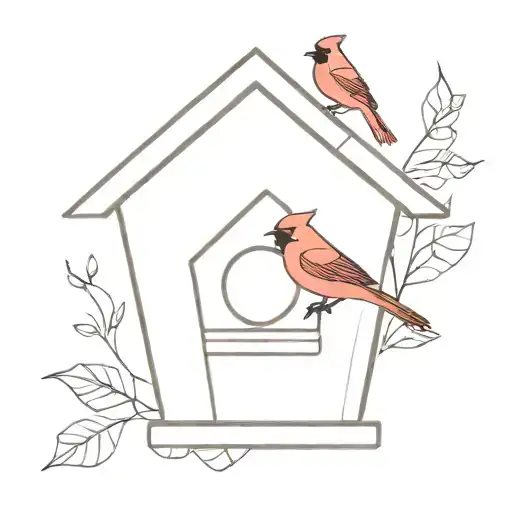 red cardinal in a birdhouse minimal geometric tattoo design idea