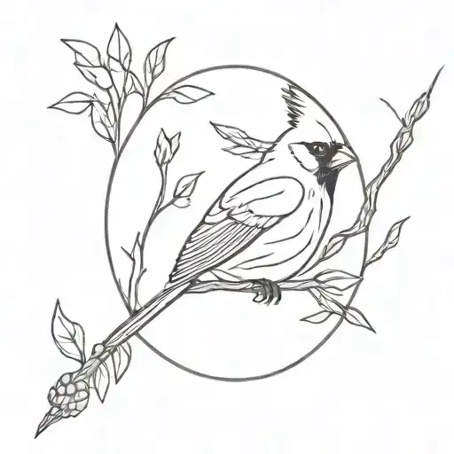 red cardinal twig circle tattoo design idea