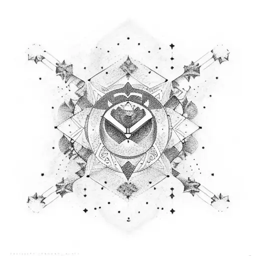 An elegant design featuring a cancer constellation and an aquarius constellation merging together with musical elements tattoo design idea