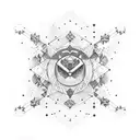 An elegant design featuring a cancer constellation and an aquarius constellation merging together with musical elements tattoo design idea